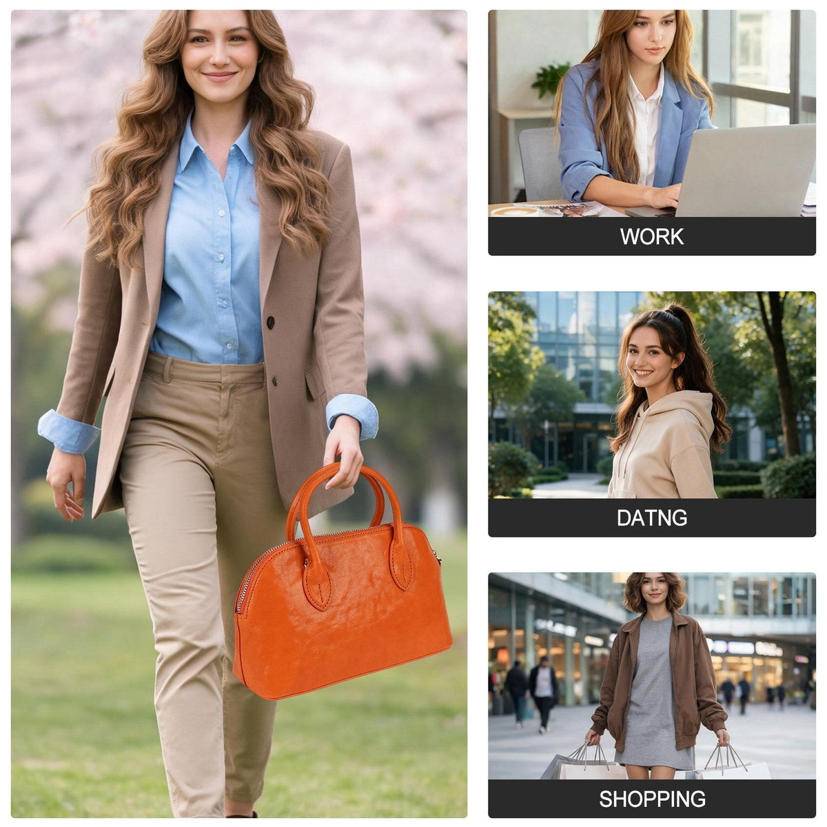 LOEL Genuine Leather Seashell Crossbody Handbag for Women - Orange - view 7