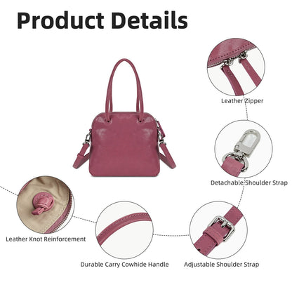 LOEL Genuine Leather Classic Shell Top-Handle Bag for Women - Pink - view 3