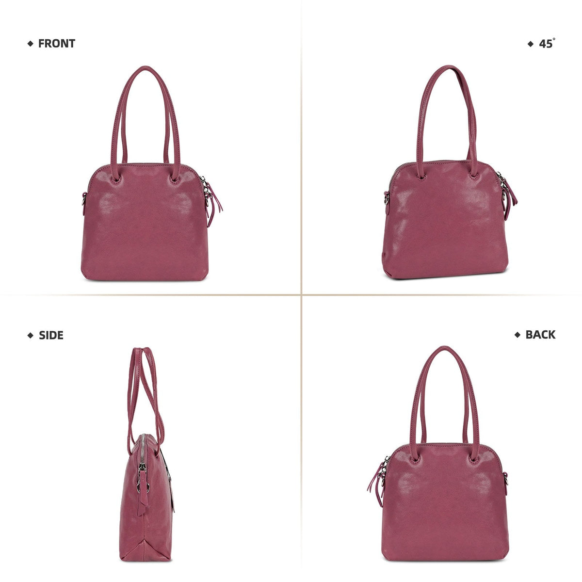 LOEL Genuine Leather Classic Shell Top-Handle Bag for Women - Pink - view 6