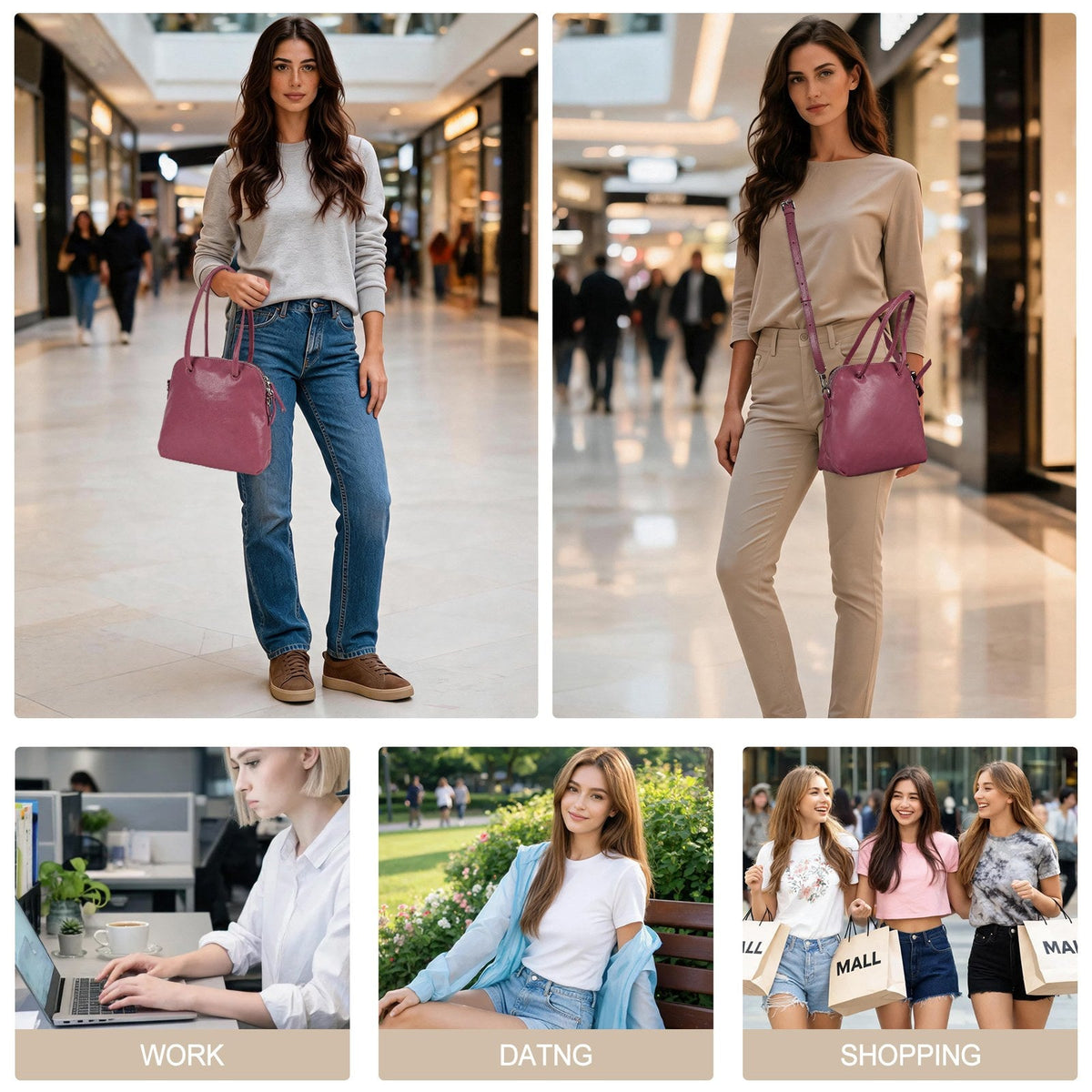 LOEL Genuine Leather Classic Shell Top-Handle Bag for Women - Pink - view 7