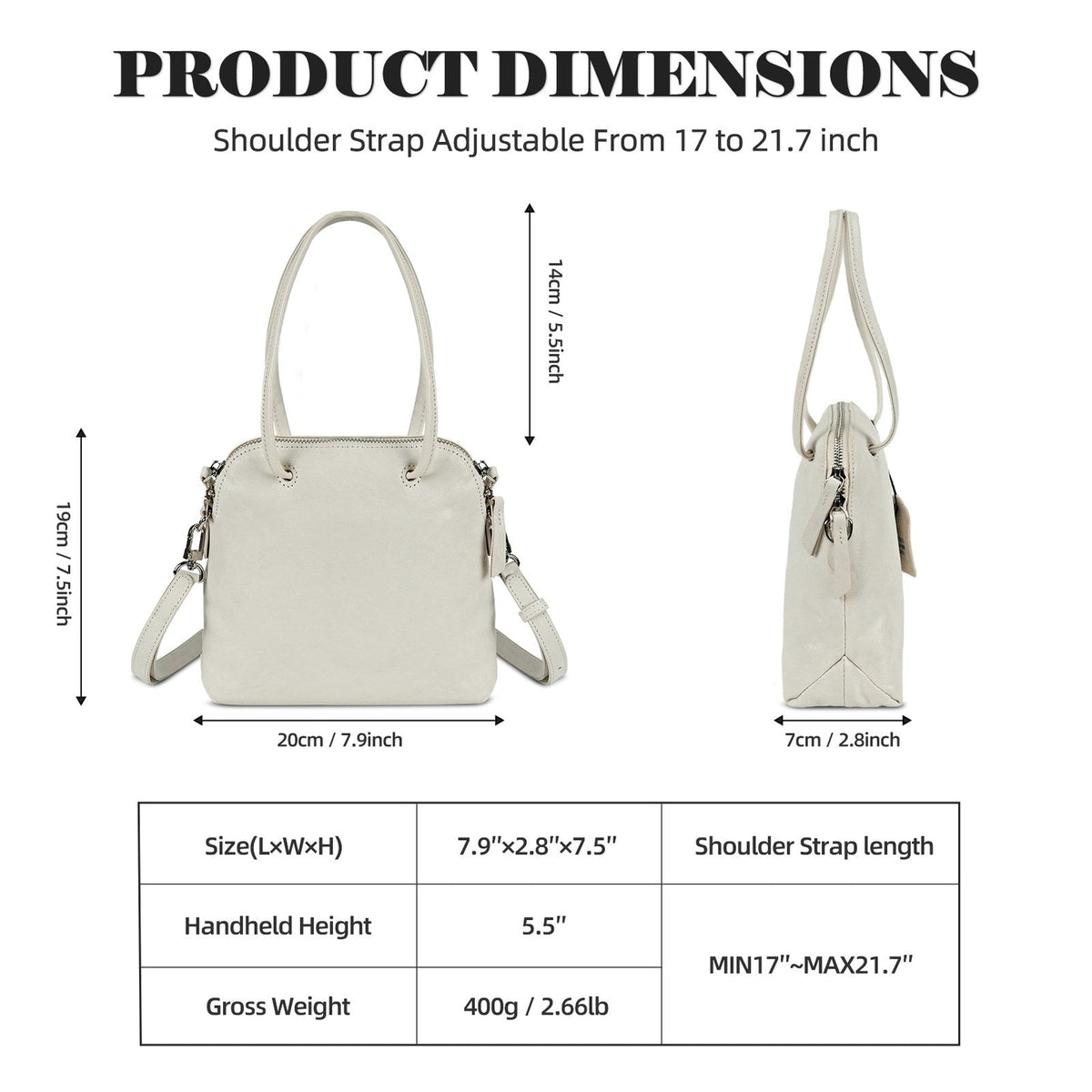 LOEL Genuine Leather Classic Shell Top-Handle Bag for Women - White - view 5