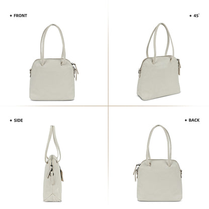 LOEL Genuine Leather Classic Shell Top-Handle Bag for Women - White - view 6