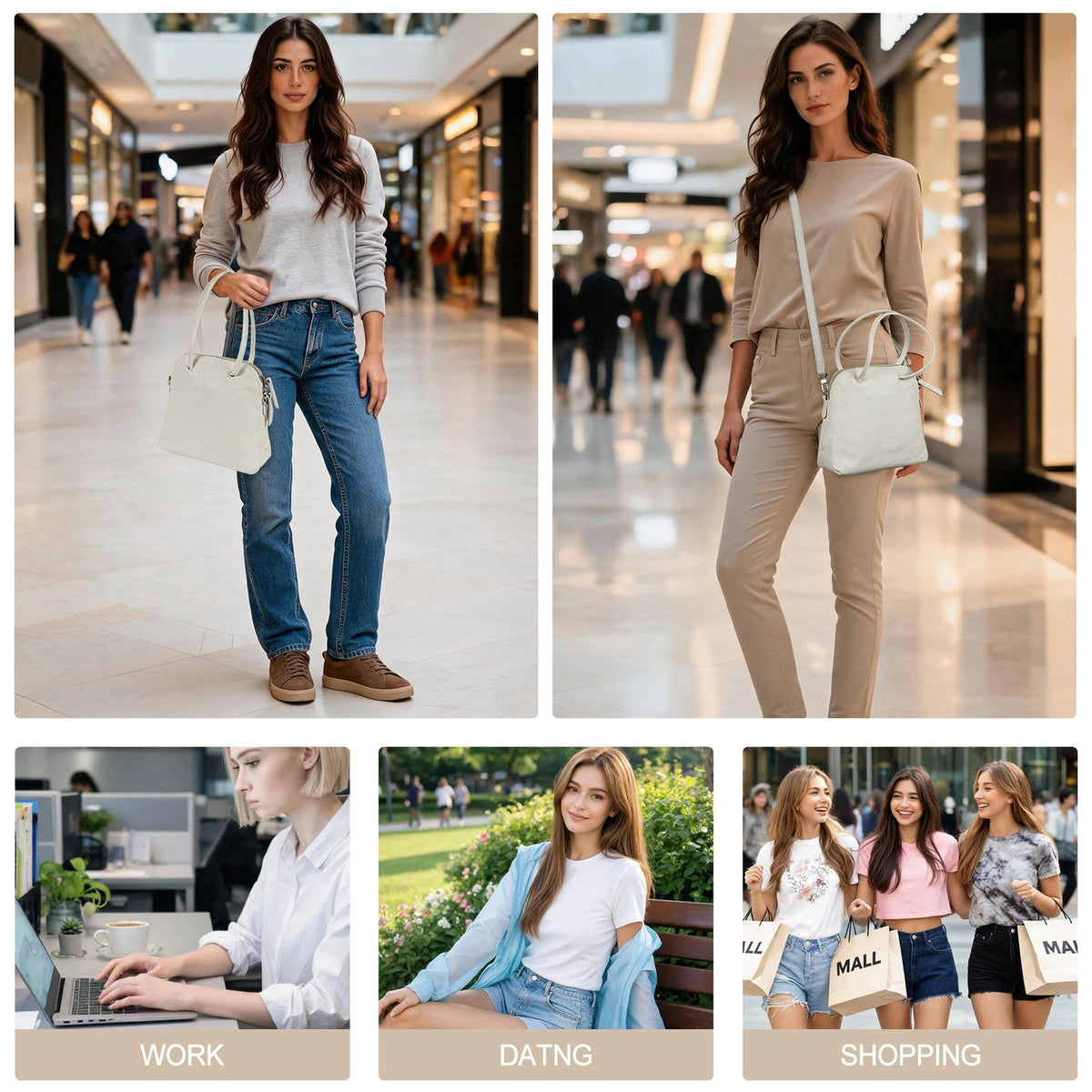 LOEL Genuine Leather Classic Shell Top-Handle Bag for Women - White - view 7