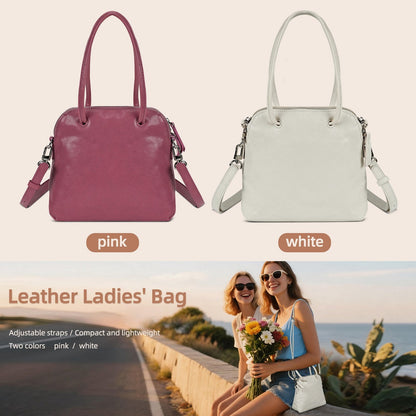 LOEL Genuine Leather Classic Shell Top-Handle Bag for Women - White - view 8