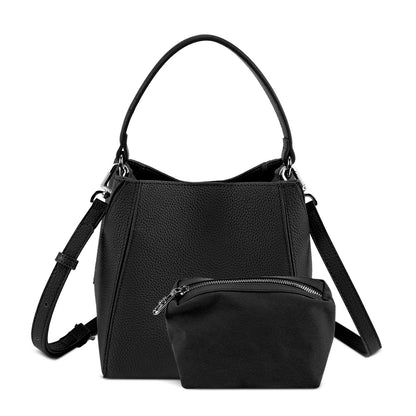 LOEL Lychee-Grain Genuine Leather Mini Bucket Bag for Women - Black - view 1