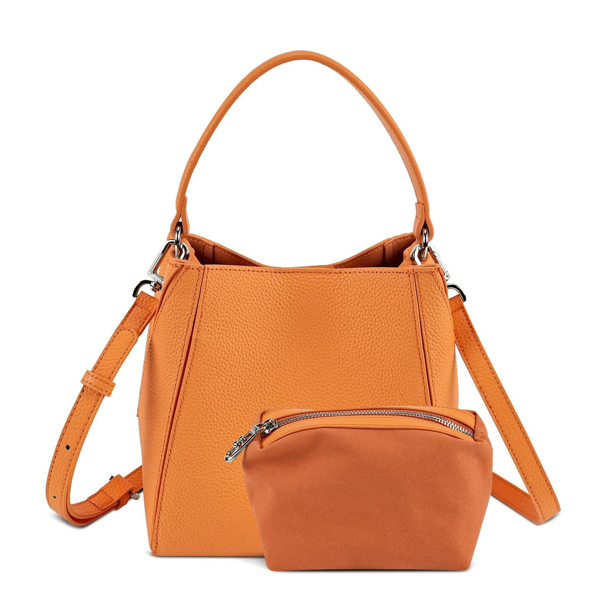 LOEL Lychee-Grain Genuine Leather Mini Bucket Bag for Women - Orange - view 1