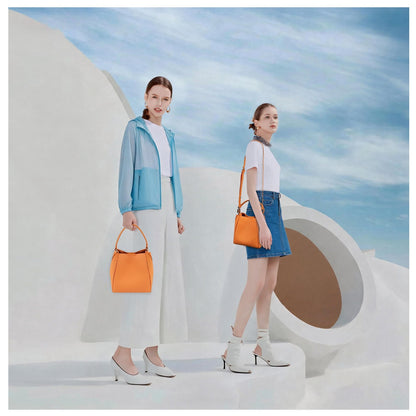 LOEL Lychee-Grain Genuine Leather Mini Bucket Bag for Women - Orange - view 2