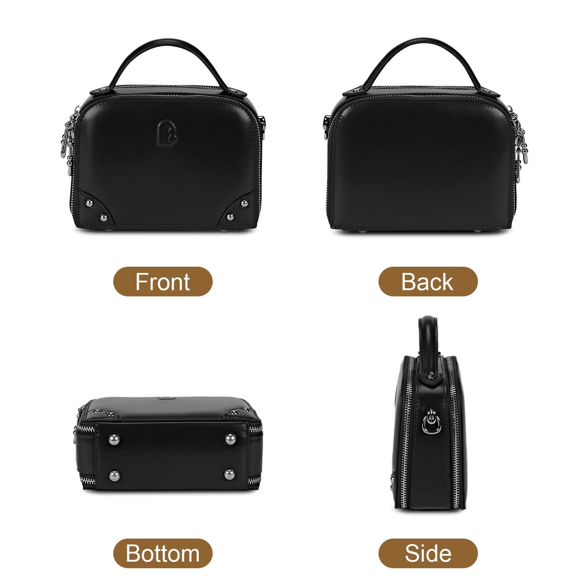 LOEL Genuine Leather Structured Mini Top-Handle Bag for Women - Black - view 3