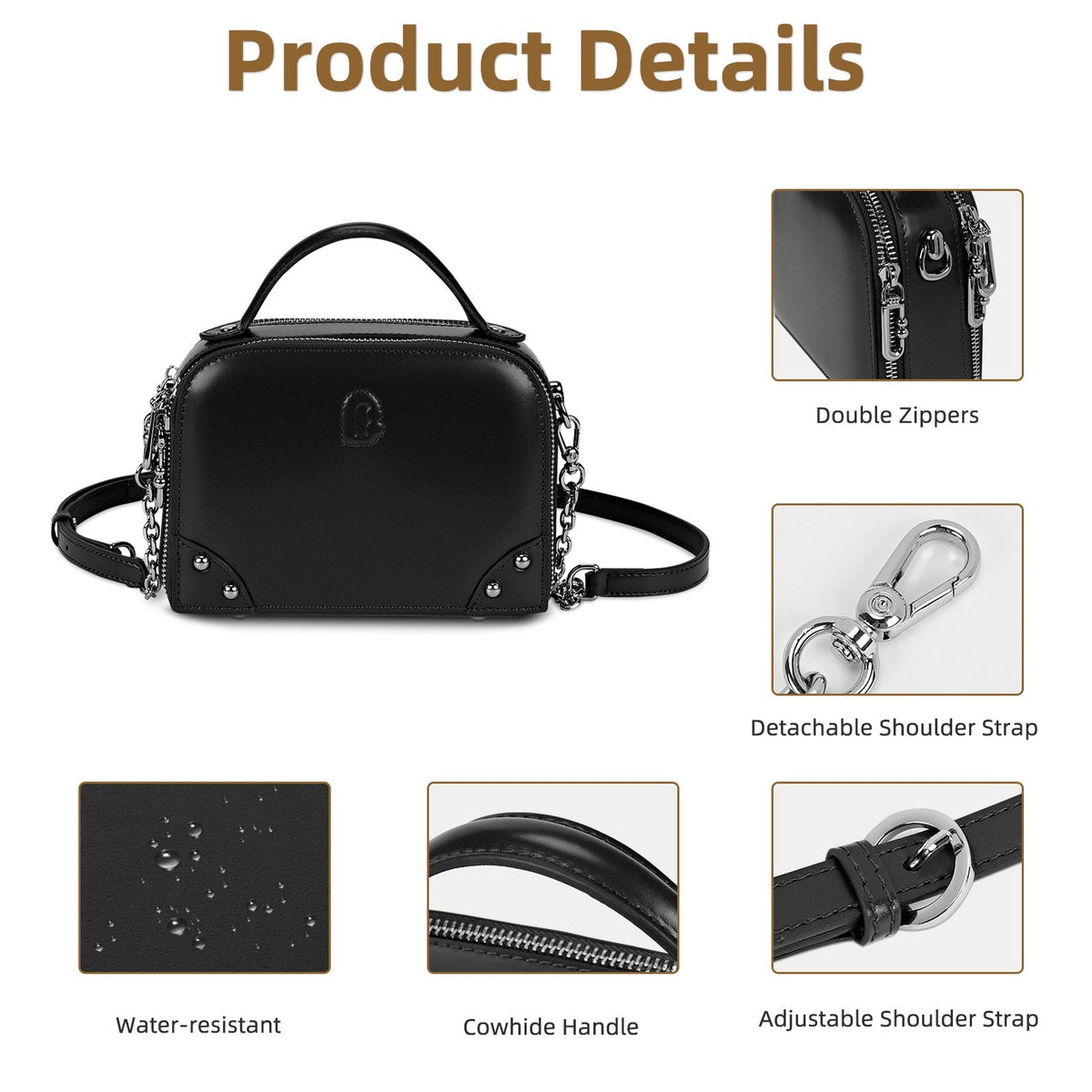 LOEL Genuine Leather Structured Mini Top-Handle Bag for Women - Black - view 5