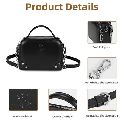 LOEL Genuine Leather Structured Mini Top-Handle Bag for Women - Black - view 5