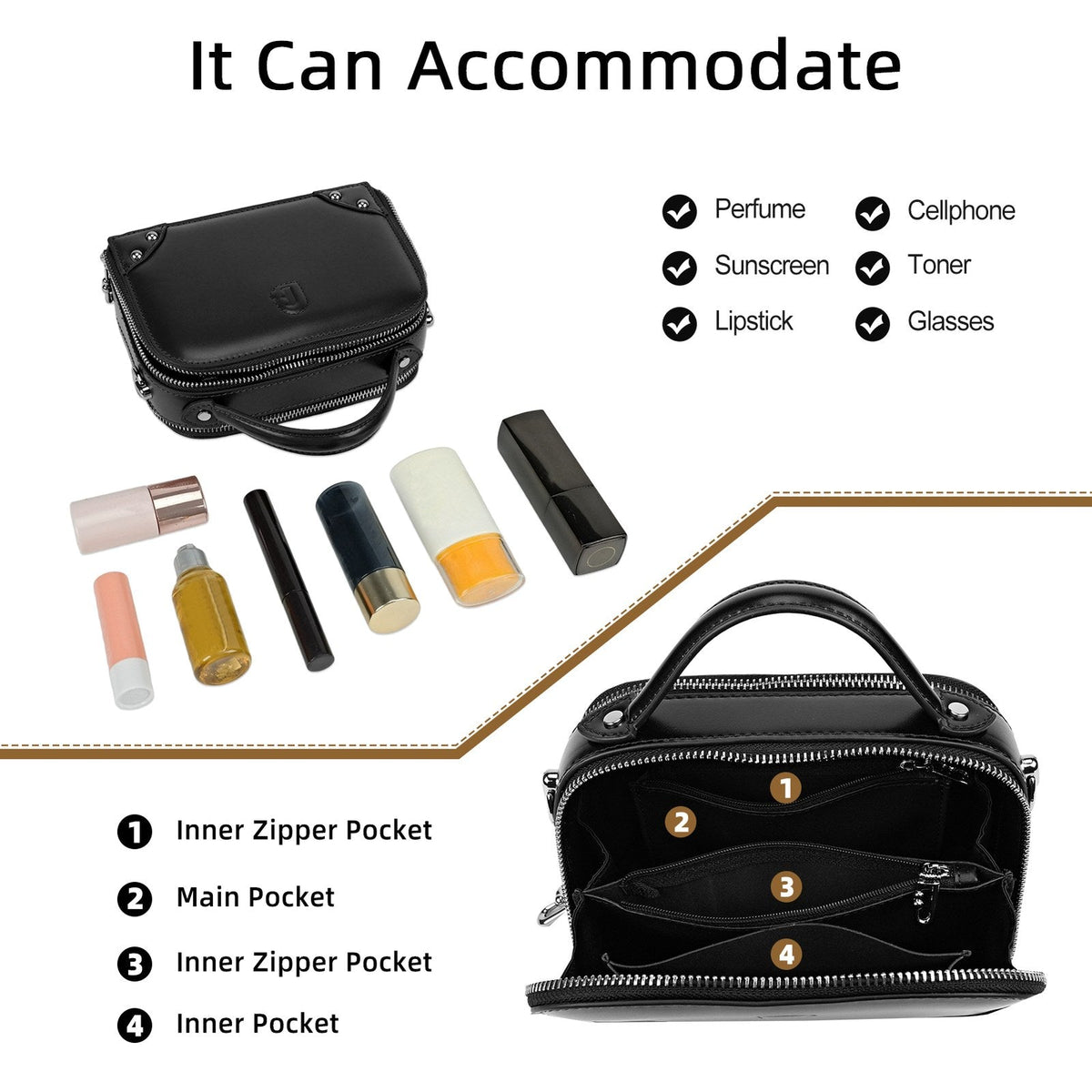 LOEL Genuine Leather Structured Mini Top-Handle Bag for Women - Black - view 6