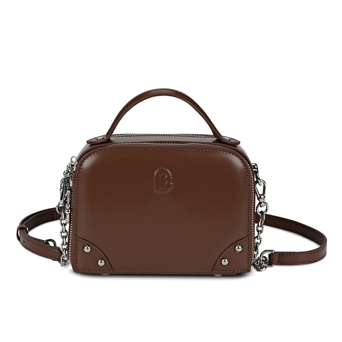 LOEL Genuine Leather Structured Mini Top-Handle Bag for Women - Caramel - view 1