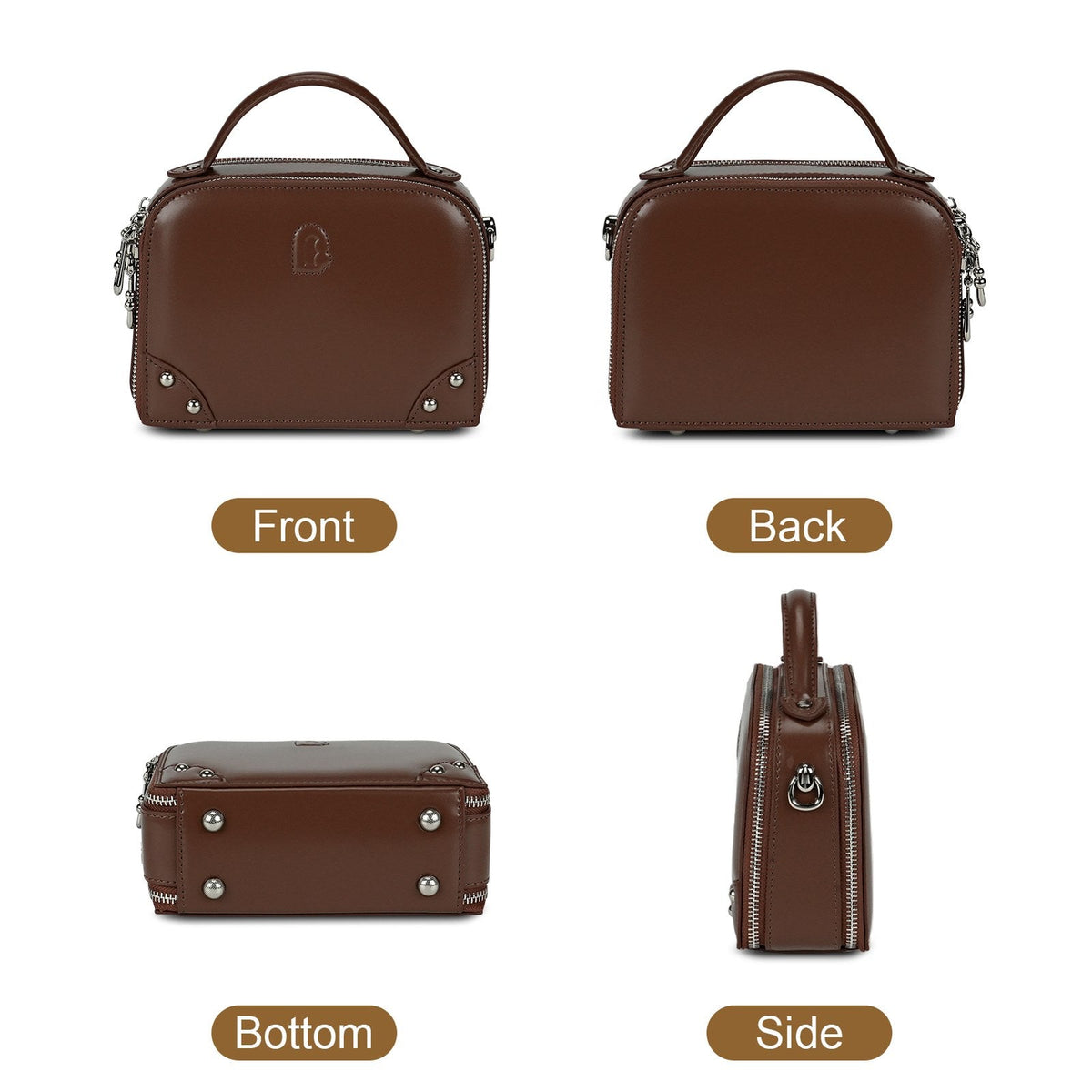 LOEL Genuine Leather Structured Mini Top-Handle Bag for Women - Caramel - view 3