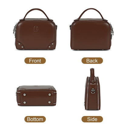 LOEL Genuine Leather Structured Mini Top-Handle Bag for Women - Caramel - view 3