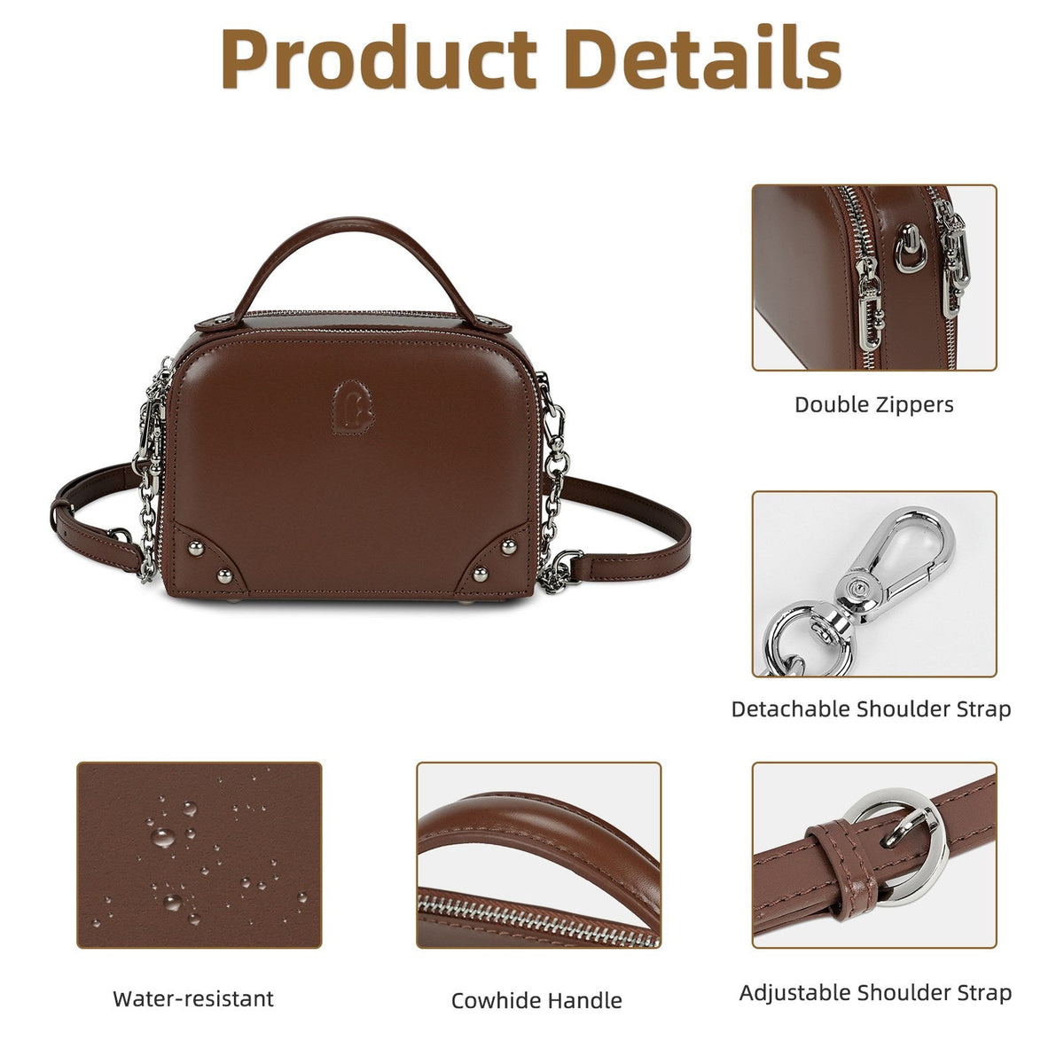 LOEL Genuine Leather Structured Mini Top-Handle Bag for Women - Caramel - view 5