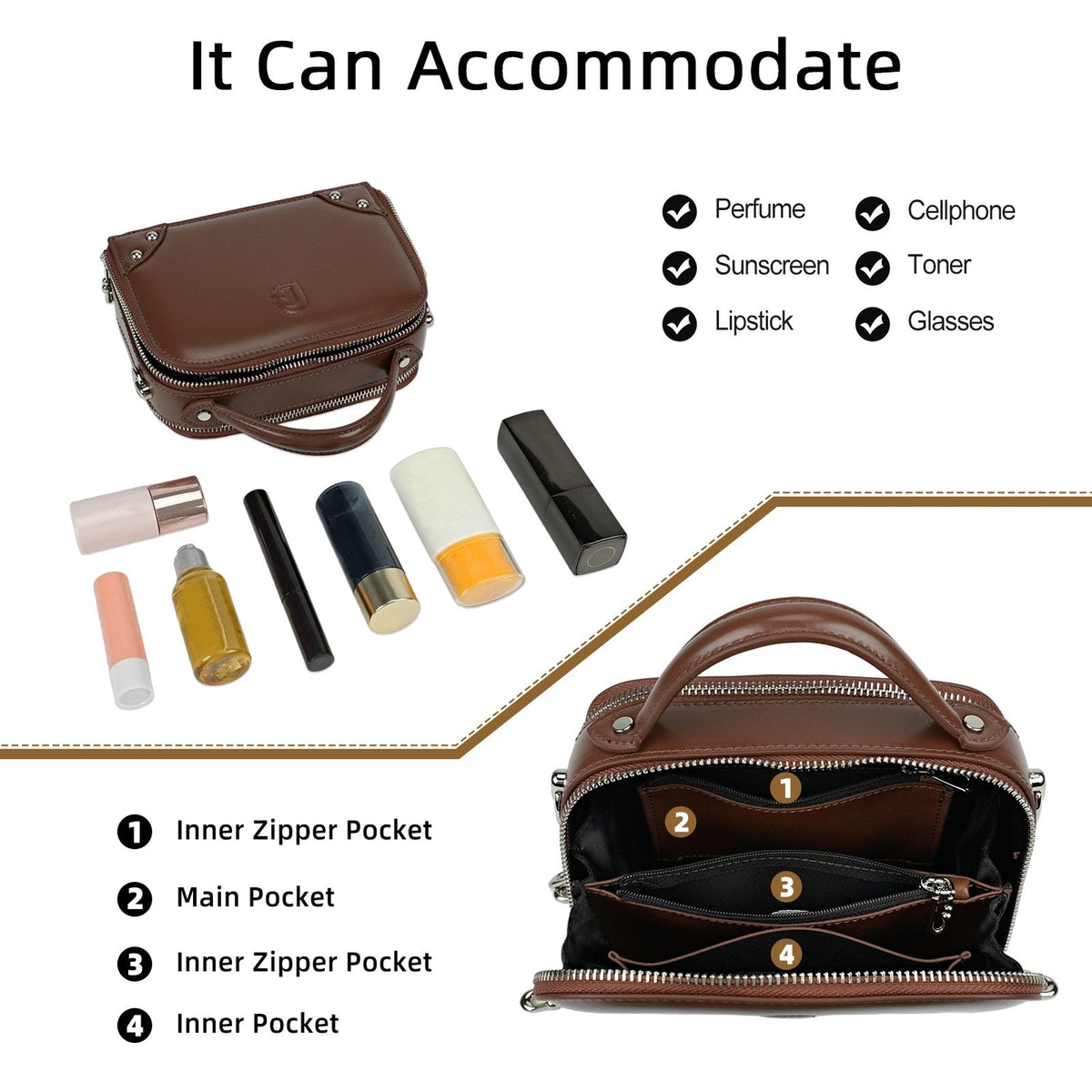 LOEL Genuine Leather Structured Mini Top-Handle Bag for Women - Caramel - view 6