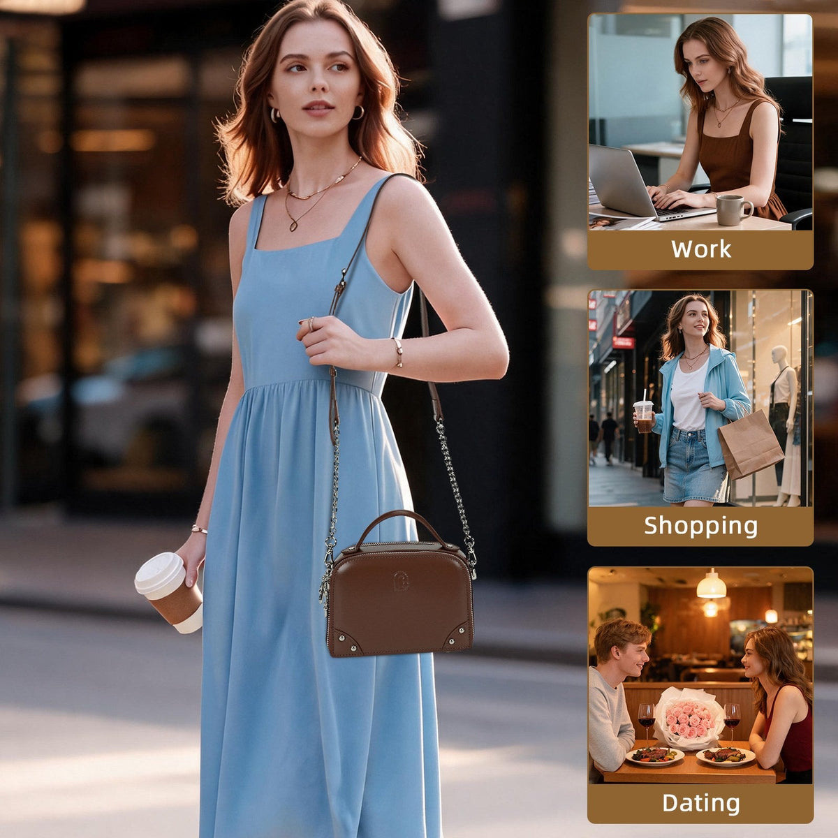 LOEL Genuine Leather Structured Mini Top-Handle Bag for Women - Caramel - view 7
