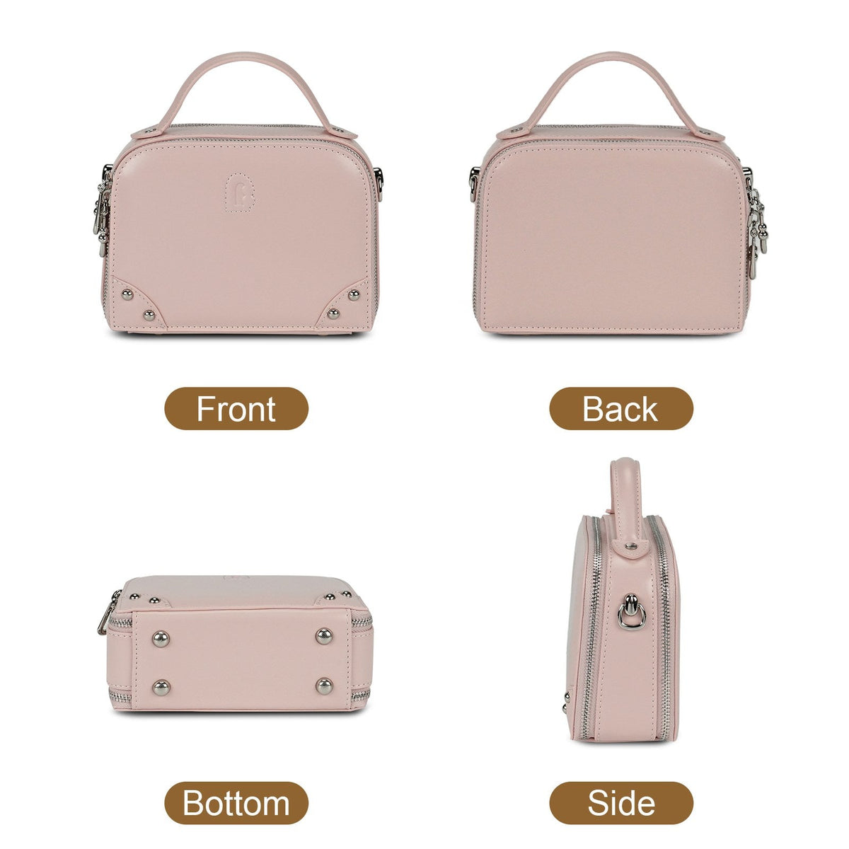 LOEL Genuine Leather Structured Mini Top-Handle Bag for Women - Pink - view 3