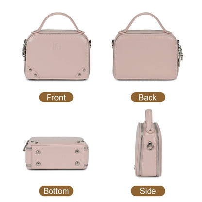 LOEL Genuine Leather Structured Mini Top-Handle Bag for Women - Pink - view 3