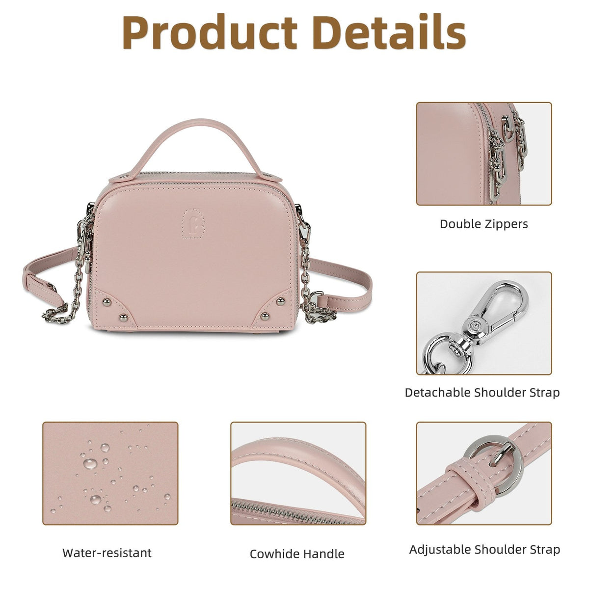LOEL Genuine Leather Structured Mini Top-Handle Bag for Women - Pink - view 5