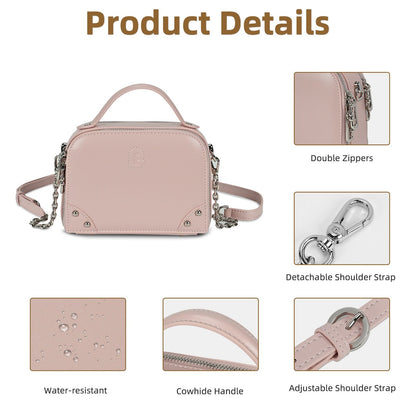 LOEL Genuine Leather Structured Mini Top-Handle Bag for Women - Pink - view 5