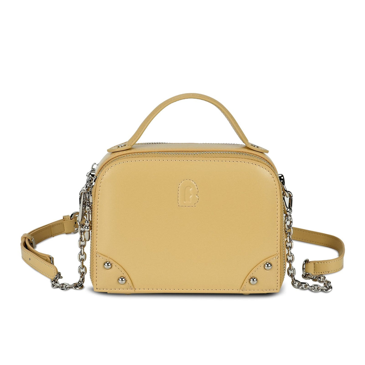 LOEL Genuine Leather Structured Mini Top-Handle Bag for Women - Yellow - view 1