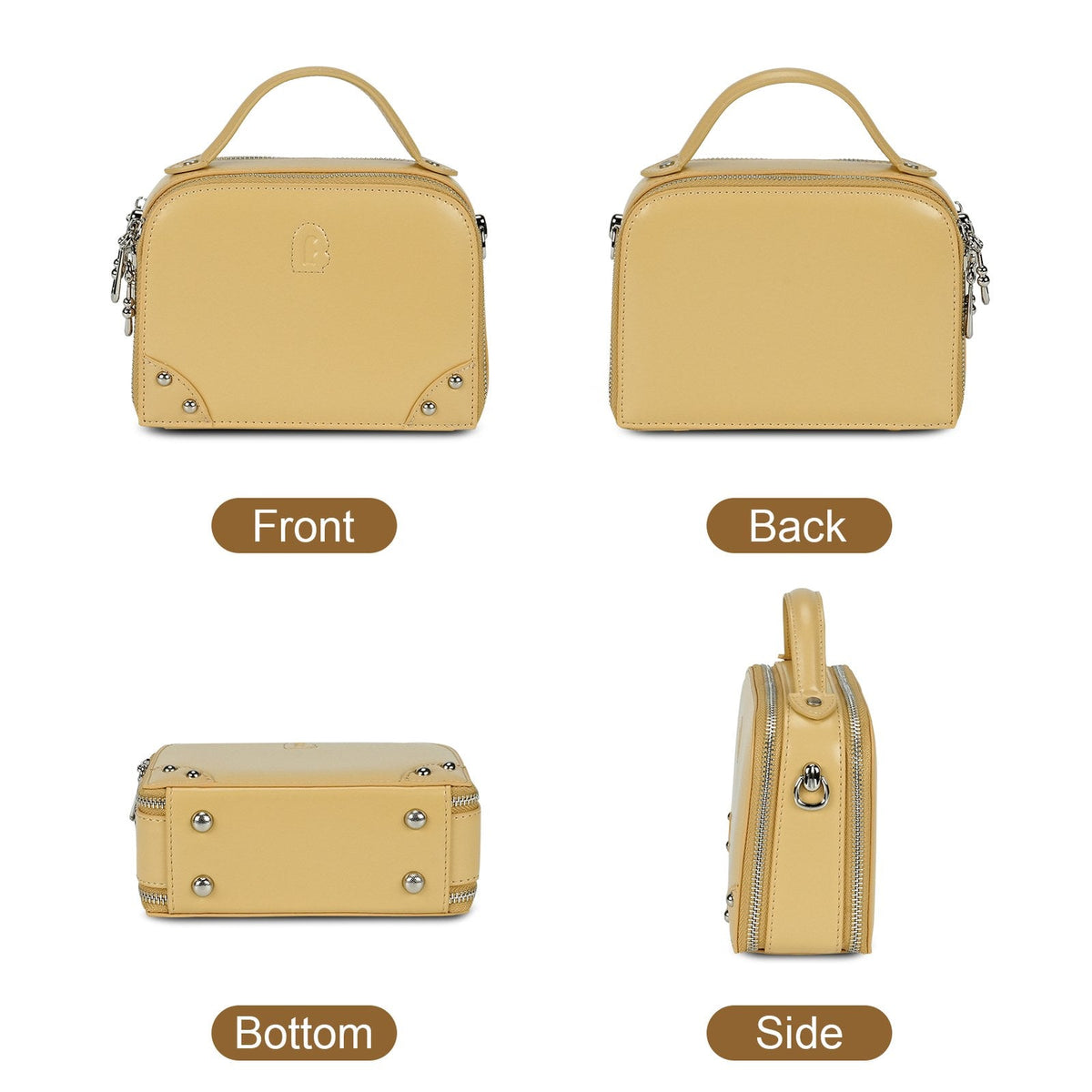 LOEL Genuine Leather Structured Mini Top-Handle Bag for Women - Yellow - view 3