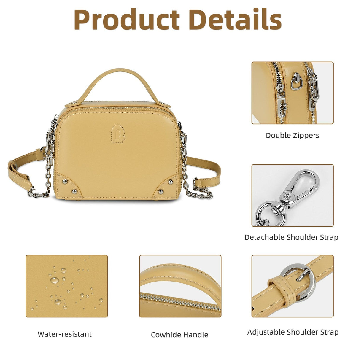 LOEL Genuine Leather Structured Mini Top-Handle Bag for Women - Yellow - view 5