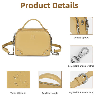 LOEL Genuine Leather Structured Mini Top-Handle Bag for Women - Yellow - view 5