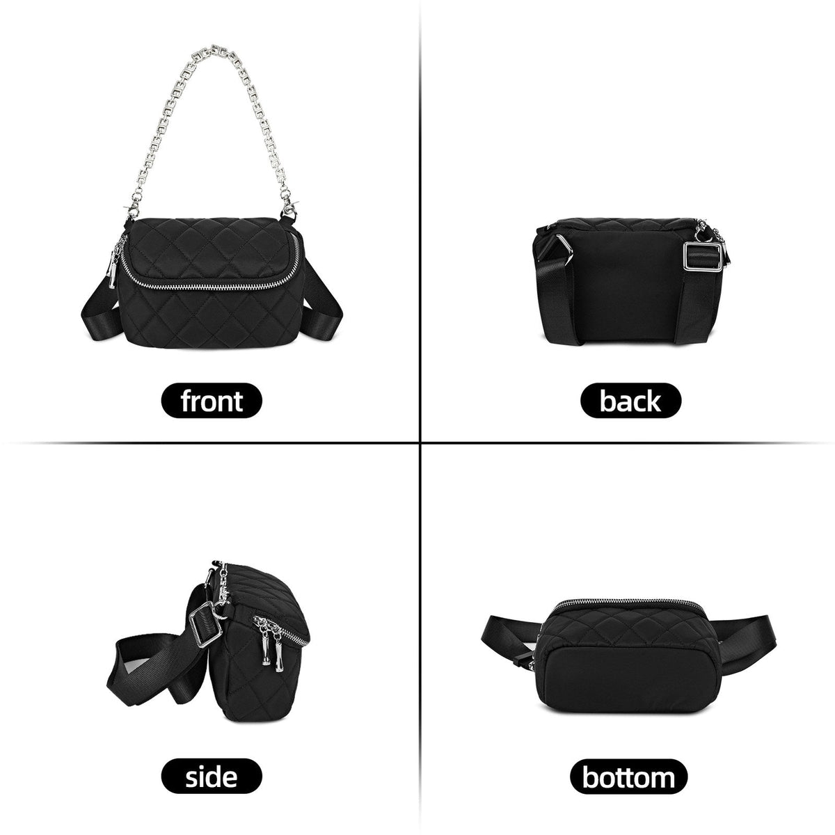 LOEL Quilted Chain Crossbody Chest Bag for Women - Black - view 4