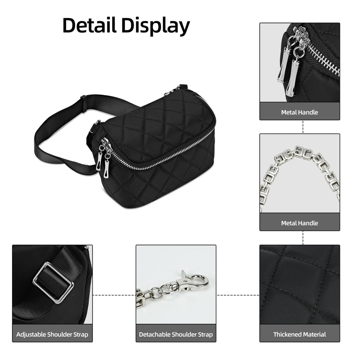 LOEL Quilted Chain Crossbody Chest Bag for Women - Black - view 5