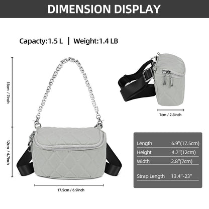 LOEL Quilted Chain Crossbody Chest Bag for Women - Gray - view 3