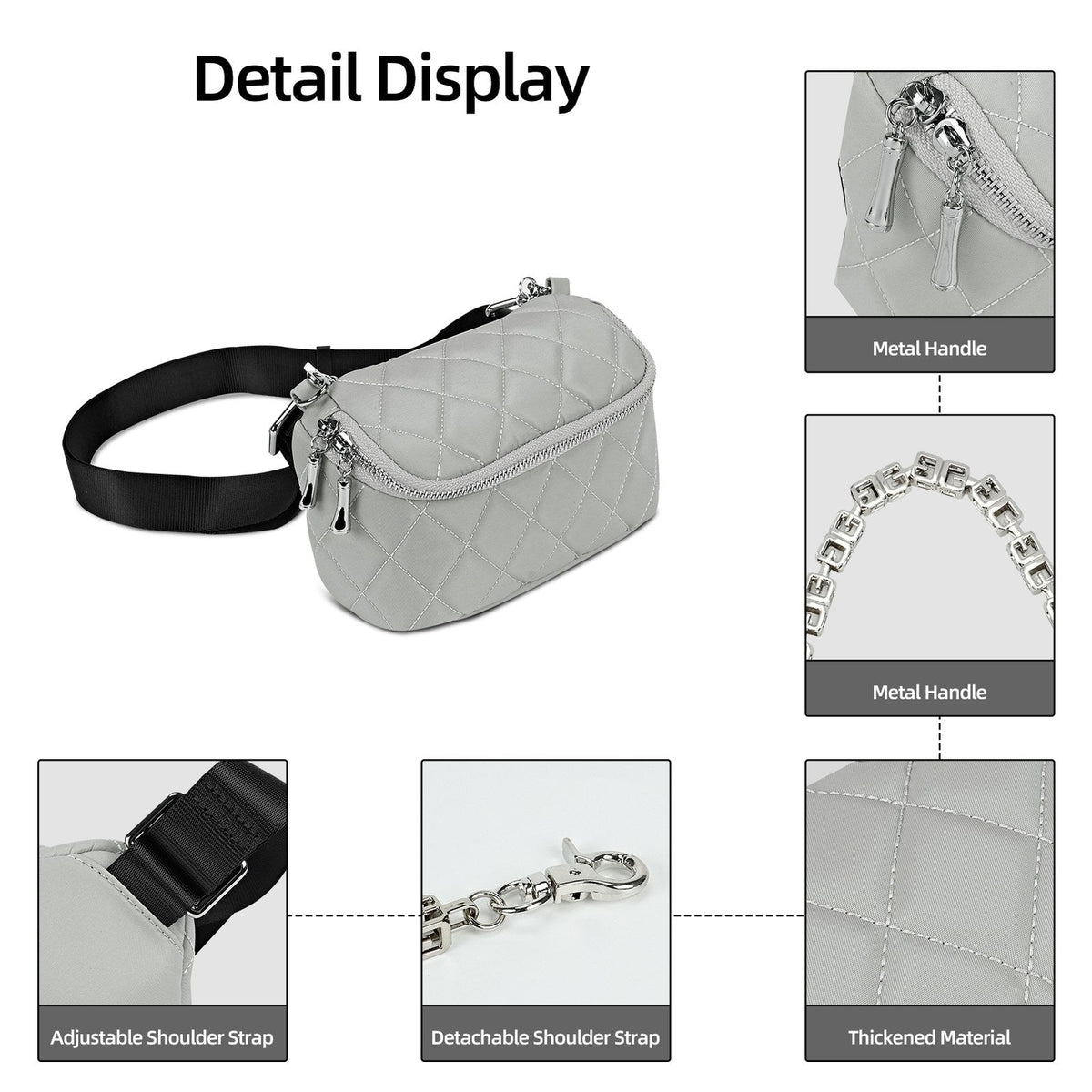 LOEL Quilted Chain Crossbody Chest Bag for Women - Gray - view 5