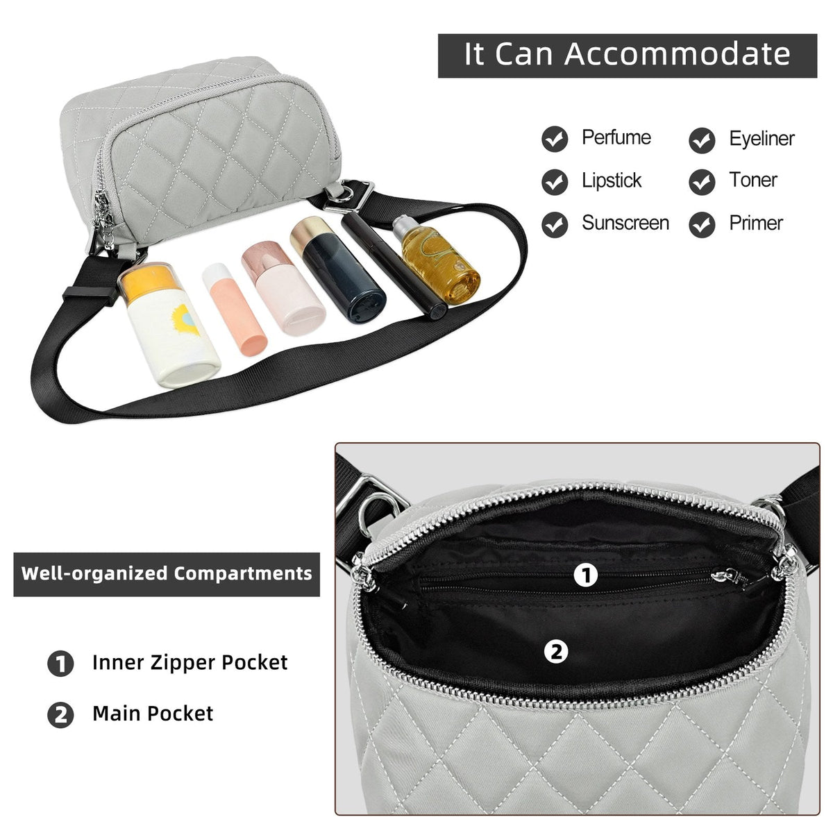 LOEL Quilted Chain Crossbody Chest Bag for Women - Gray - view 6