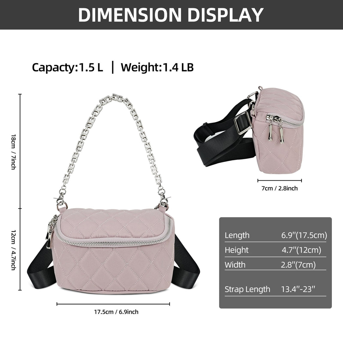 LOEL Quilted Chain Crossbody Chest Bag for Women - Pink - view 3