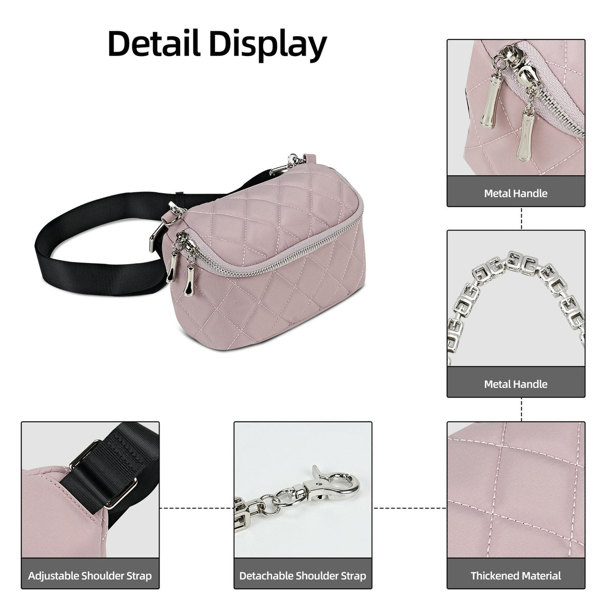 LOEL Quilted Chain Crossbody Chest Bag for Women - Pink - view 5