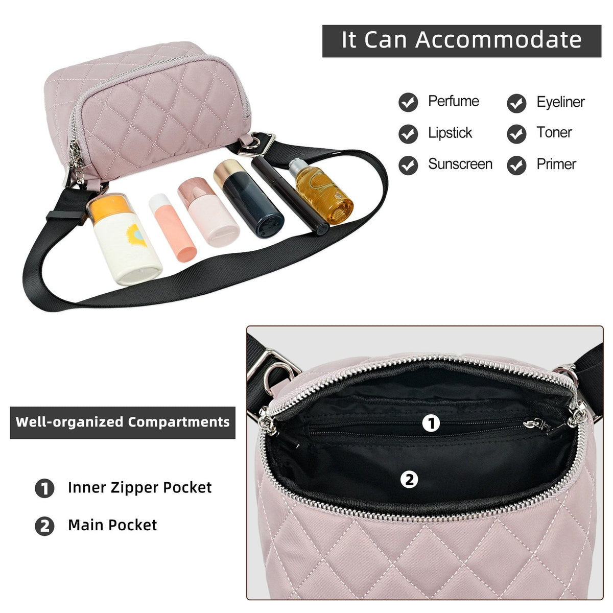 LOEL Quilted Chain Crossbody Chest Bag for Women - Pink - view 6