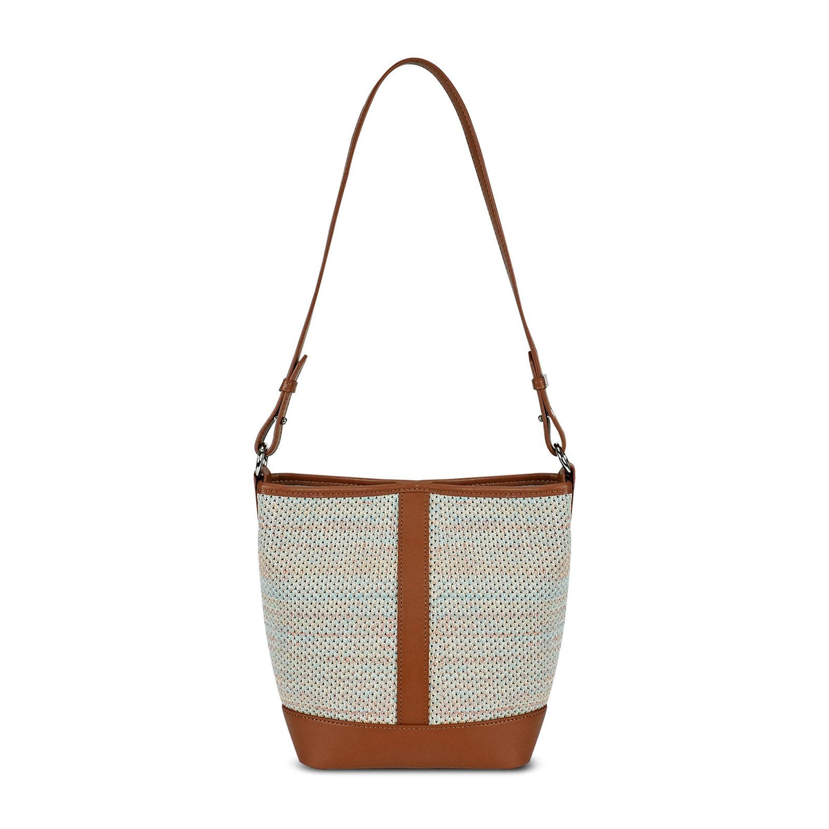 LOEL PU Leather Color-Block Bucket Bag for Women - Beige - view 1