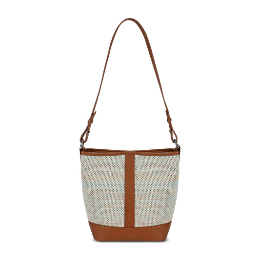 LOEL PU Leather Color-Block Bucket Bag for Women - Beige - view 1
