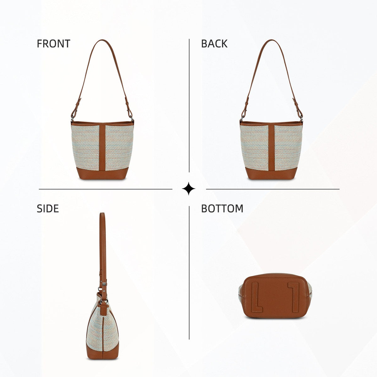 LOEL PU Leather Color-Block Bucket Bag for Women - Beige - view 3