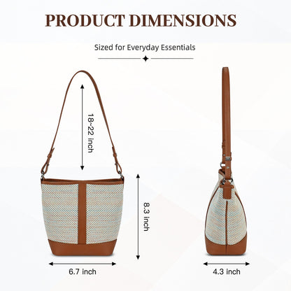 LOEL PU Leather Color-Block Bucket Bag for Women - Beige - view 4
