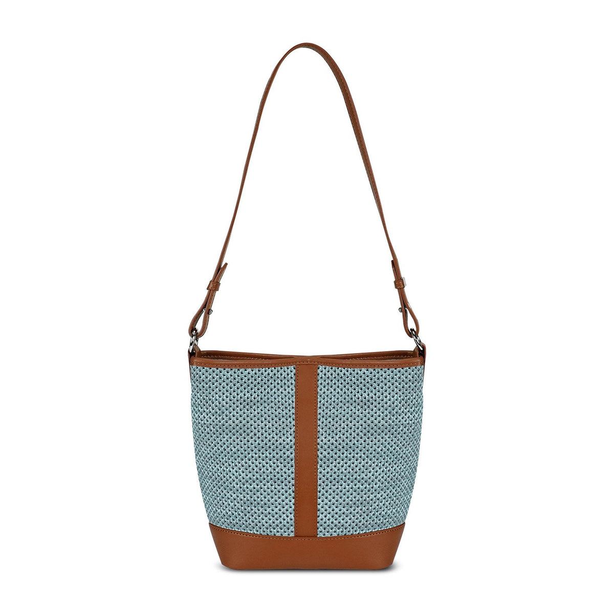 LOEL PU Leather Color-Block Bucket Bag for Women - Blue - view 1