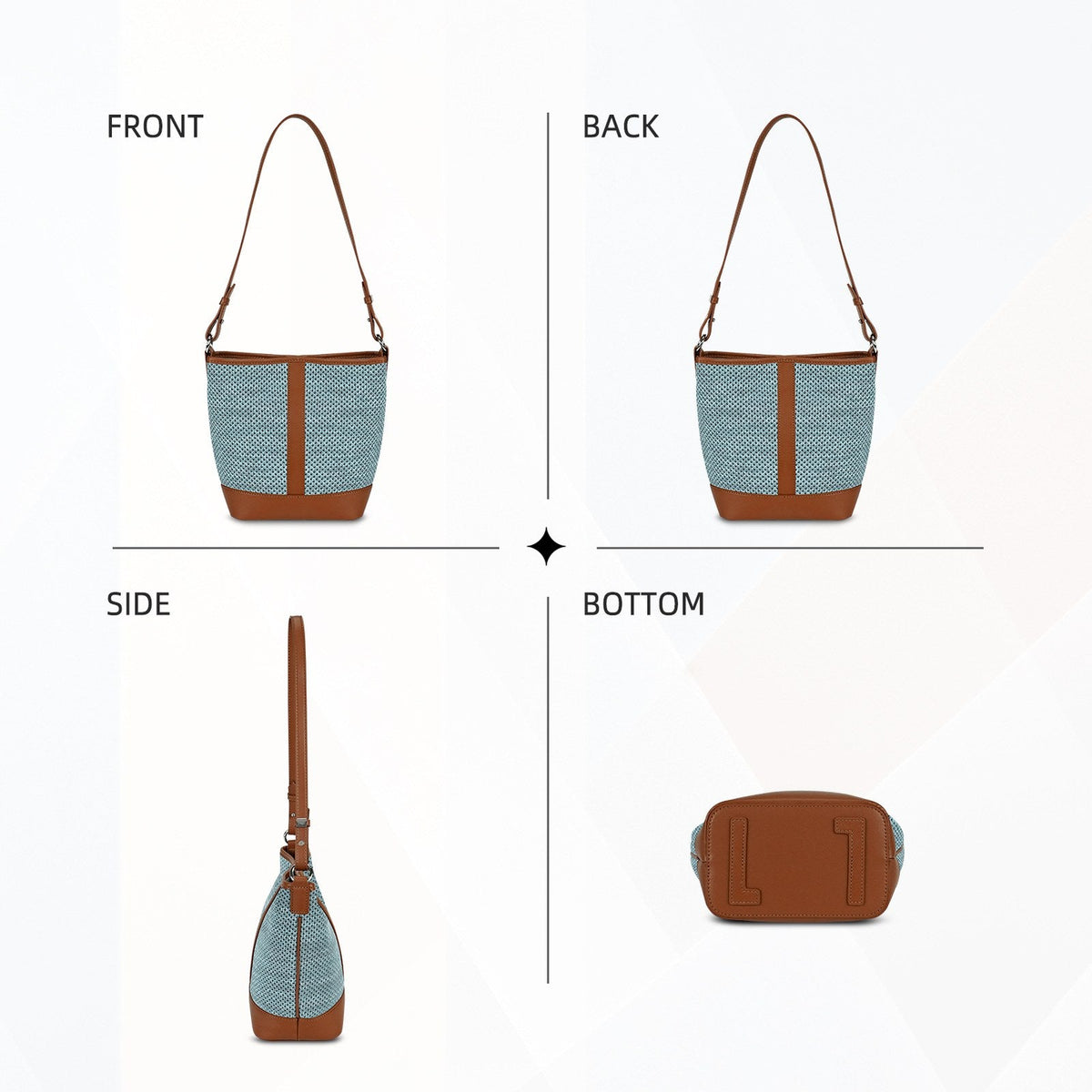 LOEL PU Leather Color-Block Bucket Bag for Women - Blue - view 3