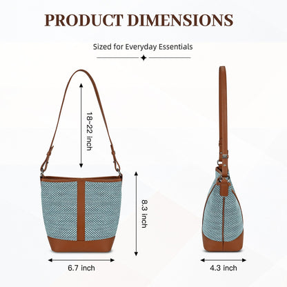 LOEL PU Leather Color-Block Bucket Bag for Women - Blue - view 4