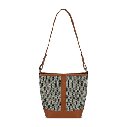 LOEL PU Leather Color-Block Bucket Bag for Women - Green - view 1