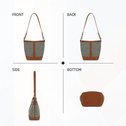 LOEL PU Leather Color-Block Bucket Bag for Women - Green - view 3