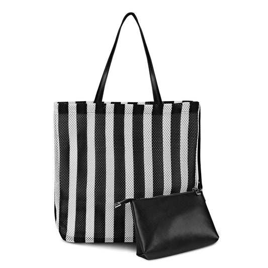 LOEL Large Vertical-Stripe Shoulder Bag for Women - Black - view 1