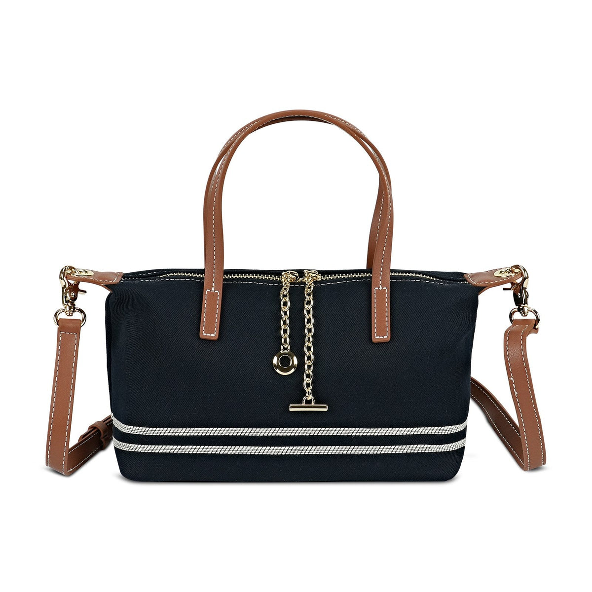 LOEL Brown PU and Blue Denim Top-Handle Crossbody Bag - Blue - view 1