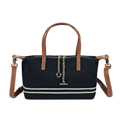LOEL Brown PU and Blue Denim Top-Handle Crossbody Bag - Blue - view 1