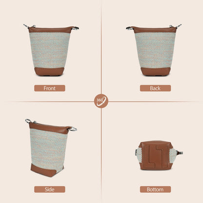 LOEL PU Leather Color-Block Mini Bucket Bag for Women - Beige - view 2
